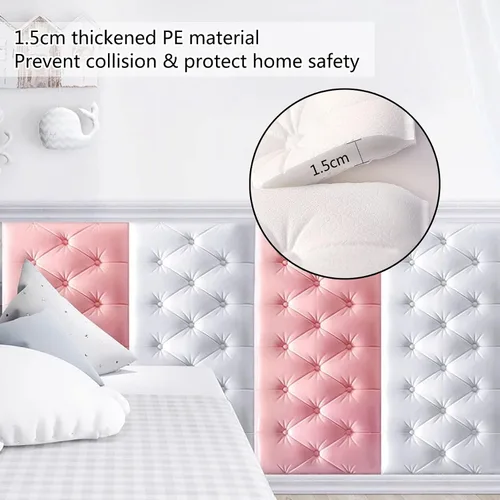 Miniatura 3 de Cabecera autoadhesiva, calcomanías de pared anticolisión 3D, paneles de pared tapizados, cabecera montada en la pared, paneles de pared Azul