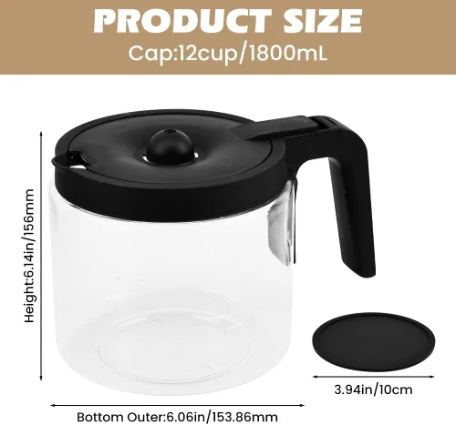 Miniatura 2 de 12 tazas de repuesto para cafetera de vidrio Keuri-g K-Du o (no modelo Essential), jarra de repuesto para cafetera de 12 tazas, cómodo mango