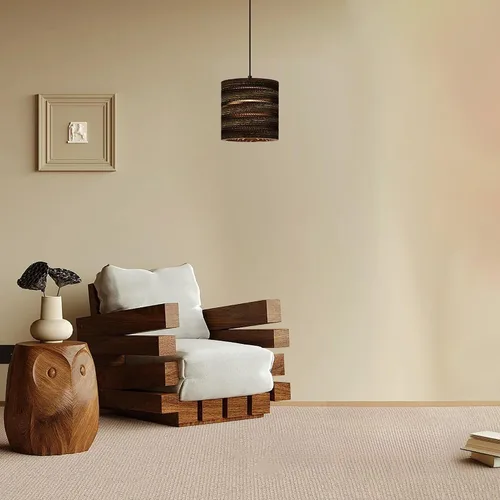 Miniatura 5 de Edvivi Lámpara colgante con pantalla cilíndrica de papel de estilo nórdico, 1 lámpara de araña de cartón marrón natural de 7.75 pulgadas