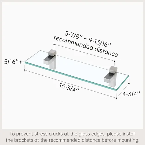 Miniatura 3 de KES Estante de vidrio para baño, estante de pared de baño de vidrio templado flotante rectangular de 16 pulgadas, soporte de níquel cepillado