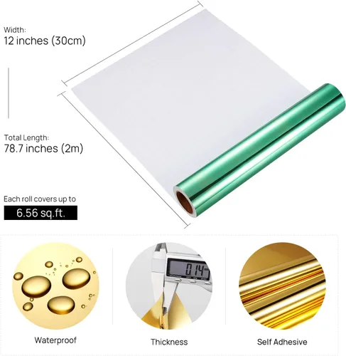 Miniatura 2 de Stickyart Papel de espejo dorado – Espejo autoadhesivo sin vidrio para manualidades, vinilo reflectante impermeable adhesivo permanente