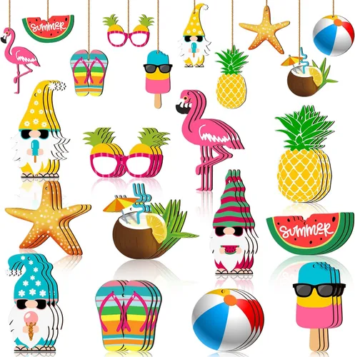 Miniatura 12 de Chunful 30 adornos de árbol de verano para Navidad en julio, decoración colgante de madera para playa, rebanadas de madera, adornos de árbol