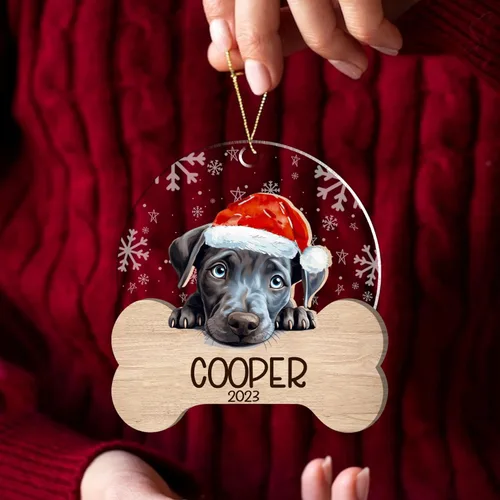 Miniatura 23 de Nazenti American Pit Bull Terrier Adorno de Navidad, adorno de perro fotográfico, adorno de perro personalizado, adornos de fotos de madera