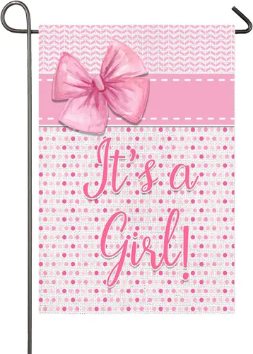 Bandera de jardín con texto en inglés "It's A Girl" ("It's A Girl"), decoración de anuncio de nacimiento para niña, 12 x 18 pulgadas, doble cara,