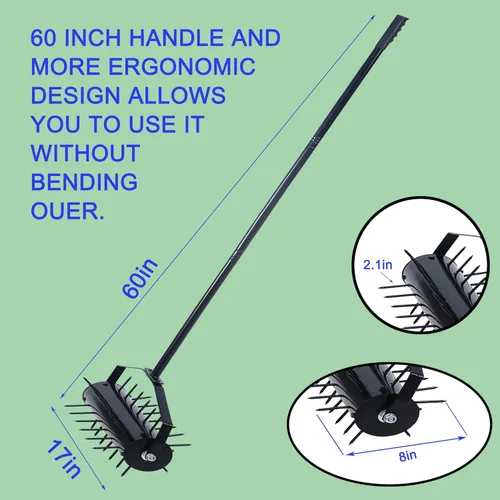 Miniatura 2 de Aireador manual de césped de 58 pulgadas con mango para un fácil montaje, herramienta de empuje para el hogar y rodillo de patio promueve