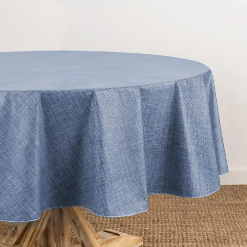 Miniatura 16 de Elrene Home Fashions - Mantel de vinilo con respaldo de franela inspirado en lino Monterey, resistente al agua y a las manchas, 52 pulgadas X 52 Azul