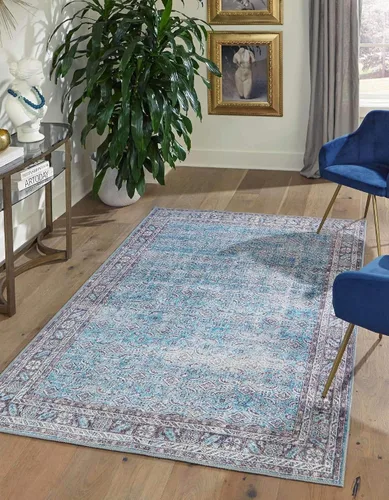 Miniatura 8 de Unique Loom Revival Collection - Alfombra tradicional con borde de medallón azul/negro (2 pies x 6 pies)
