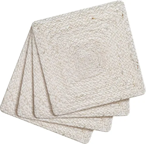 Miniatura 11 de Hausattire Juego de 4 manteles individuales tejidos - Azul, manteles individuales de yute boho rectangulares para mesa de cocina, mesa de comedor
