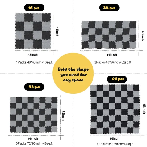 Miniatura 6 de Shihanee Azulejos de Piso de Espuma para Bebés, Tapetes de Piso de Espuma, Tapetes de Juego a Granel con Bordes Entrelazados para Sala