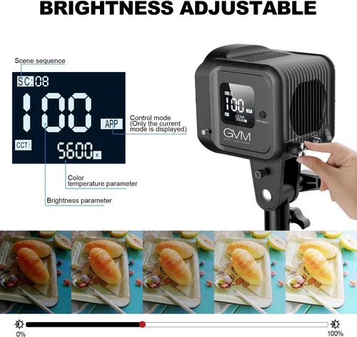 Miniatura 7 de GVM - Luz de video de 80 W, iluminación continua para fotografía con soporte Bowens, 5600K, 44100Lux/1.6 ft luz de estudio con aplicación, CRI 97+ 8
