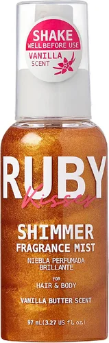 Ruby Kisses Spray de fragancia brillante para el cuerpo y el cabello, espray de perfume corporal con purpurina de vainilla, perfume para la piel,