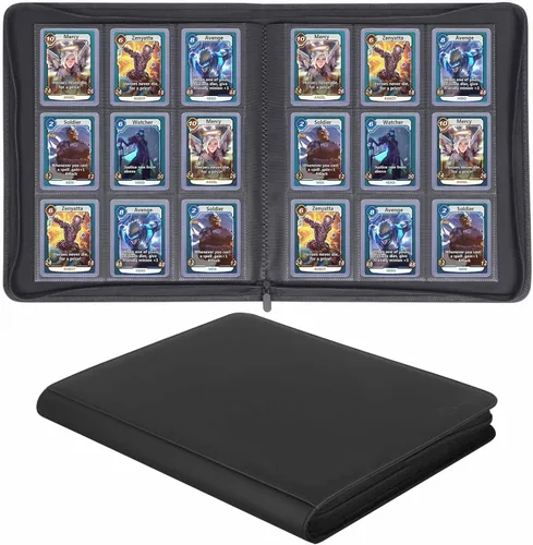 Carpeta de 9 bolsillos con carga superior, álbum de almacenamiento de tarjetas compatible con 288 fundas de plástico duro de 3 x 4 pulgadas (negro)