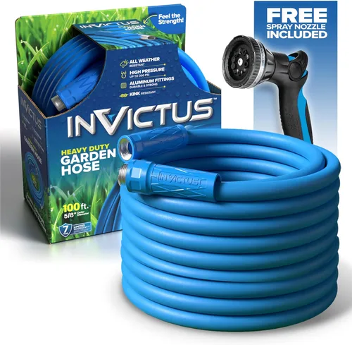 Miniatura 8 de INVICTUS Manguera de jardín de 50 pies x 5/8 pulgadas, boquilla rociadora incluida, manguera de agua potable para RV de servicio pesado de 2 capas