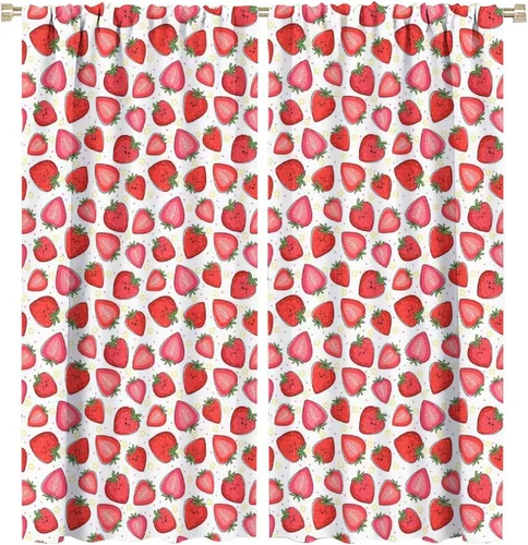 Miniatura 35 de Cortinas bohemias con diseño de fresas, bonitas cortinas bohemias con bolsillo para barra de fruta, tratamiento de ventana para cocina, sala