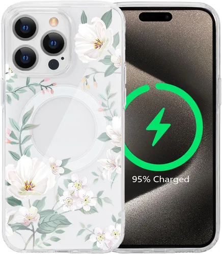 Miniatura 18 de Funda magnética de flores para iPhone 15 [compatible con MagSafe] Bonito patrón floral transparente a prueba de golpes