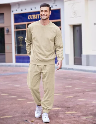 Miniatura 4 de COOFANDY Conjunto deportivo de 2 piezas para hombre, sudadera de manga larga, sin botones, para deportes, casual, fitness, trotar