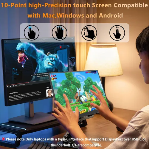 Monitor de pantalla táctil portátil de 15.6 pulgadas, pantalla HDR 1080P, monitor vertical USB-C con soporte y altavoces, monitor externo compatible