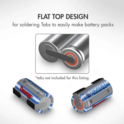 Miniatura 5 de Tenergy NiMH SubC 1.2V 4200mAh, baterías recargables de parte superior plana, paquete de 10