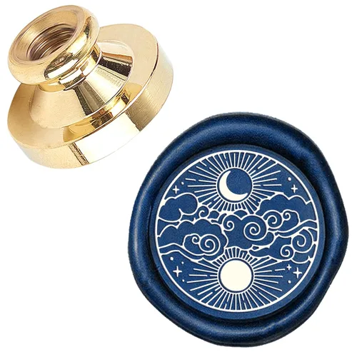 Miniatura 22 de CRASPIRE Juego de sellos de cera con diseño de luna, sol, nubes, latón, 0.98 pulgadas, extraíble, 1.181 in, con 1 mango de madera retro para bodas