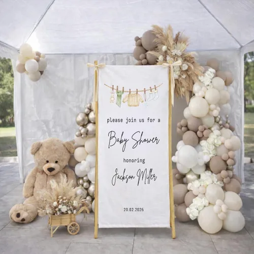 Miniatura 17 de Banner de bienvenida personalizado para baby shower, letrero de telón de fondo de tela con nombre personalizado Baby Shower #6