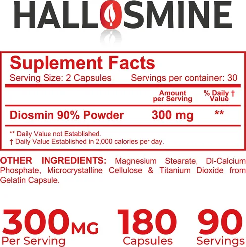 Miniatura 7 de Hallusa Natural Hallosmine Circulation & Vein Support Diosmin 300 mg + crema de piernas gratis, pies hinchados, tobillos y piernas, venas visibles