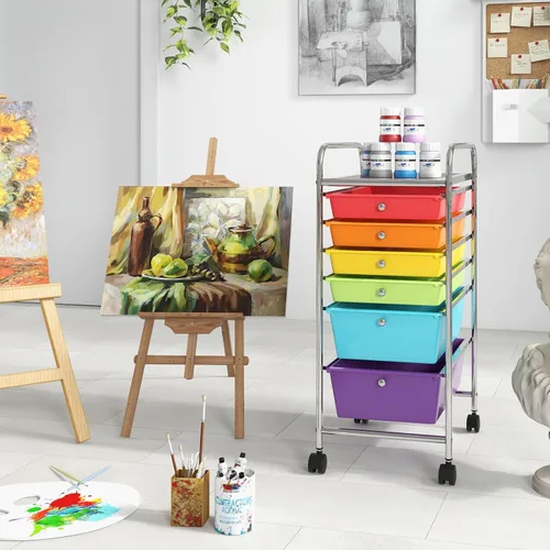 Miniatura 8 de RELAX4LIFE Carrito de Almacenamiento Rodante de 6 Cajones - Organización del Aula sobre Ruedas con Cajones de Plástico Extraíbles, Carrito de Arte
