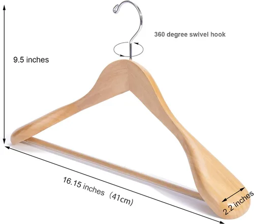 Miniatura 2 de Nature Smile Perchas de madera para trajes, perchas de madera de 16 pulgadas para chaquetas, camisas, barra antideslizante con tornillo, paquete