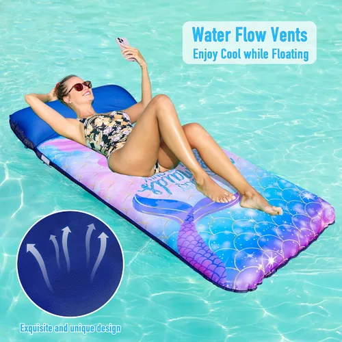 Miniatura 2 de Flotadores de piscina de gran tamaño para adultos, 72 x 38 pulgadas, flotador de piscina cubierto de tela extra grande con reposacabezas, flotadores