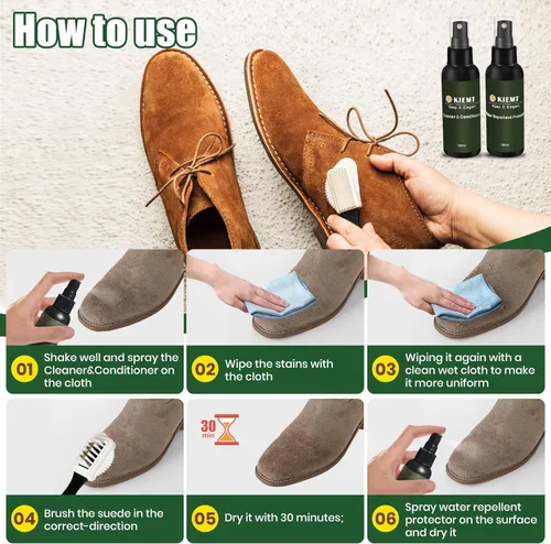 Miniatura 5 de KIEMT - Kit de cuidado de gamuza y nobuck premium, limpiador y acondicionador de cuero, spray protector de gamuza, cuero de doble cara, limpiador