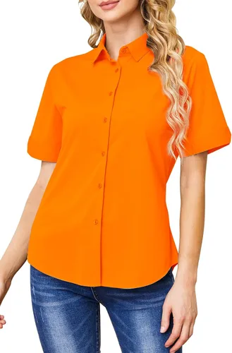 Miniatura 10 de Camisas con botones para mujer, sin arrugas, ajustadas, manga corta, formal, sólidas, blusas