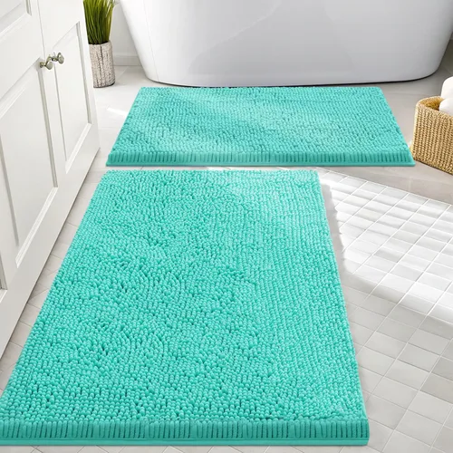 Miniatura 44 de Smiry Juego de 2 alfombras de baño, felpilla suave y absorbente, lavable a máquina, antideslizantes, para bañera, ducha y suelo