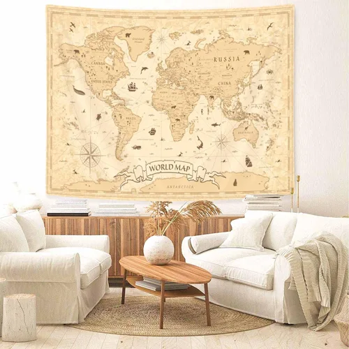 Miniatura 2 de Hajmsug Tapiz vintage de mapa del mundo para colgar en la pared para estudiantes y niños, mapa educativo del mundo, tapices artísticos