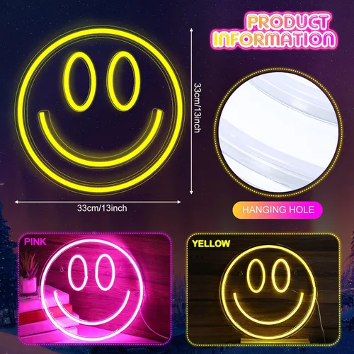 Miniatura 3 de Honoson 2 luces de neón faciales de 13 pulgadas, letreros de neón grandes alimentados por USB, lindas luces de sala de juegos para pared