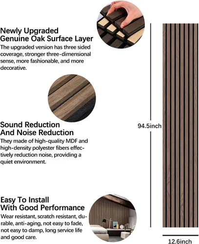 Miniatura 9 de Paneles de madera para pared, 2 paneles de pared de listones de madera, paneles de pared acústicos de chapa de nogal natural, 12.6 pulgadas de ancho