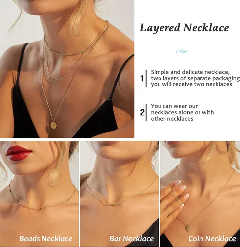 Miniatura 5 de Collares delicados para mujer, collares en capas, collar de gargantilla chapado en oro, joyería para mujer