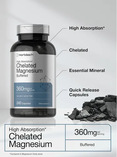 Miniatura 4 de Horbäach Magnesio quelado 360 mg 240 cápsulas Suplemento sin OMG y sin gluten