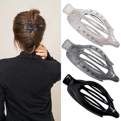 Miniatura 9 de ATODEN Pinzas planas para el cabello, 3 piezas, French Concord - Pinzas de mandíbula neutras grandes para cabello fino/grueso, blanco, marrón, negro