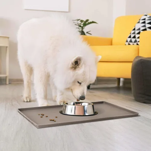 Miniatura 7 de Tapete de comida para perros, bandeja de comida impermeable de silicona, mantel individual antideslizante para mascotas, borde elevado de 0.6 Beige