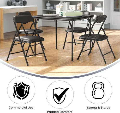 Miniatura 8 de HBCY Creations Juego de mesa y sillas plegables para niños de 5 piezas, diseño negro, ligero y portátil, función de bloqueo de seguridad, asientos