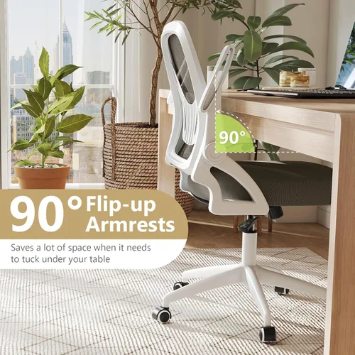 Miniatura 6 de Giantex Silla de oficina de malla, silla de escritorio ergonómica con brazos abatibles y soporte lumbar, silla de escritorio giratoria de altura