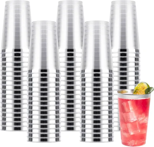 Miniatura 14 de Goodluck 50 piezas de vasos de plástico de 10 onzas para fiesta, vasos desechables plateados, vasos de cóctel de plástico para boda, Acción