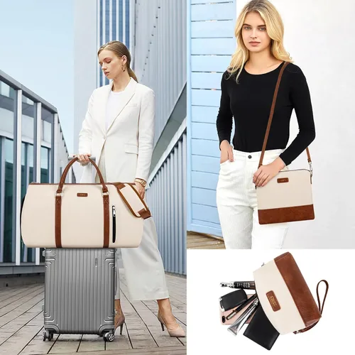 Miniatura 6 de Bolsa de lona convertible para ropa de viaje, de mano, con bolsa de aseo personal, bolsa grande de fin de semana para hombres y mujeres, 2 en 1