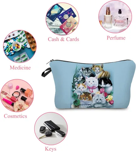Miniatura 3 de Bolsa de maquillaje de viaje para gatos, organizador de cosméticos de gatos de dibujos animados, bolsas de maquillaje divertidas, regalos