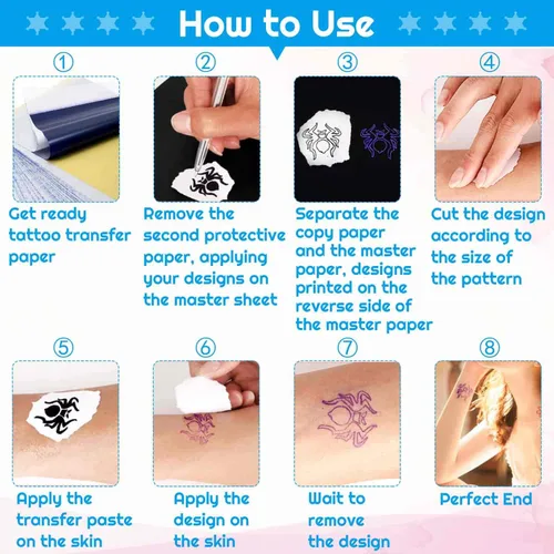 Miniatura 5 de 100 hojas de papel de transferencia de tatuajes, kit de plantillas de tatuaje 8 1/4 "x 11 3/4