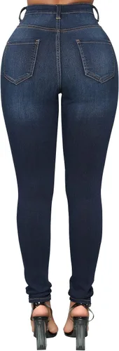 Miniatura 62 de KUNMI - Pantalones de mezclilla clásicos de cintura alta para mujer, elásticos, con efecto de levantamiento de glúteos, ajustados
