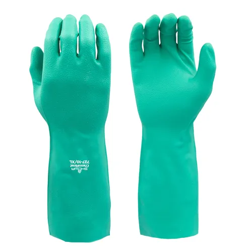 SHOWA 727 - Guantes de seguridad de nitrilo resistentes a los productos químicos, sin forro, apto para alimentos, 15 mil de grosor, 13 pulgadas de