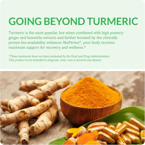 Miniatura 3 de Suplemento orgánico de cúrcuma con curcumina. Ideal para inflamaciones con jengibre, Boswellia & Bioperine®, complejo formulado por la clínica