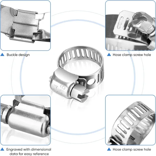 Miniatura 3 de TICONN - Juego de 20 abrazaderas de manguera, abrazaderas de manguera de tornillo sin fin de acero inoxidable 304 de 3/8 a 5/8 pulgadas