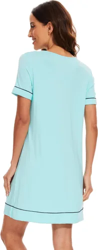 Miniatura 2 de WiWi Camisones de viscosa de bambú para mujer, camisa de dormir de manga corta con cuello en V, camisón de talla grande S-4X