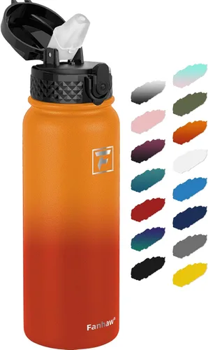 Miniatura 35 de Fanhaw Botella de agua de acero inoxidable aislada para niños de 20 onzas con tapa con popote, a prueba de fugas y antipolvo, botella de uso diario